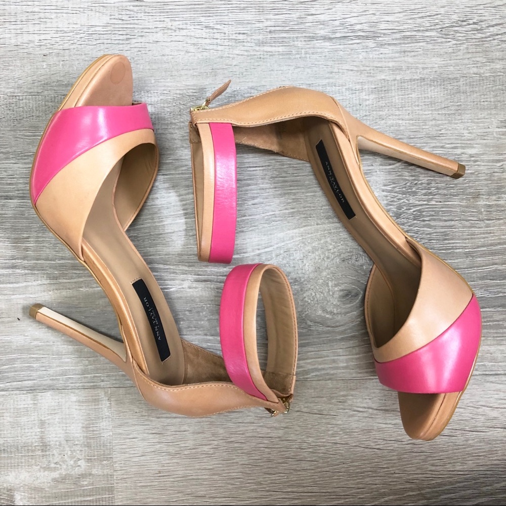 Tan & Pink Ann Taylor Ankle Strap Platform Sandal